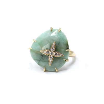 Bague émeraude et étoile diamants-1