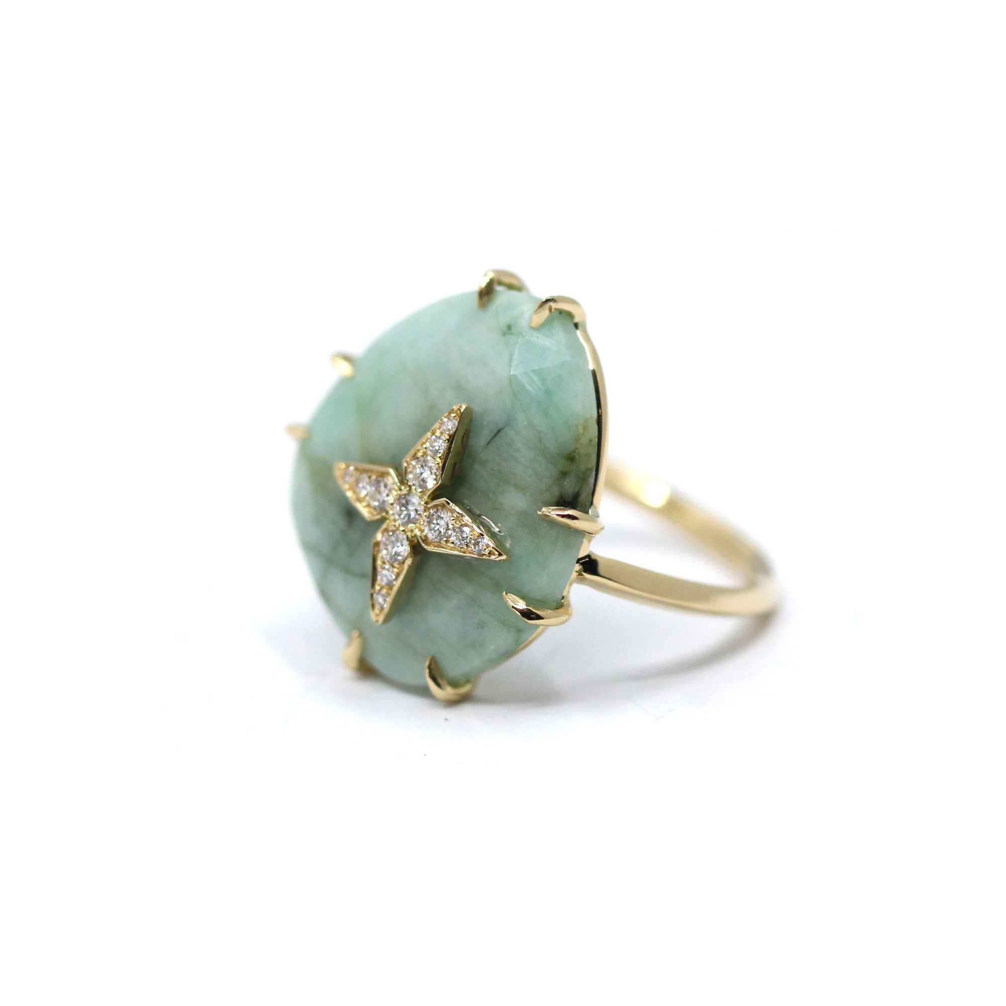 Bague émeraude et étoile diamants-1