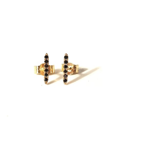 Boucles d'oreilles barres or jaune et 6 diamants noirs