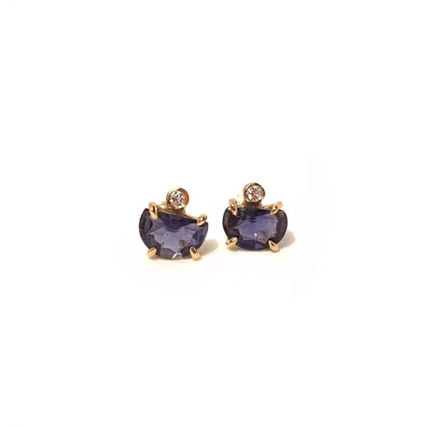 Boucles d'oreilles en or 18cts, iolite et diamant