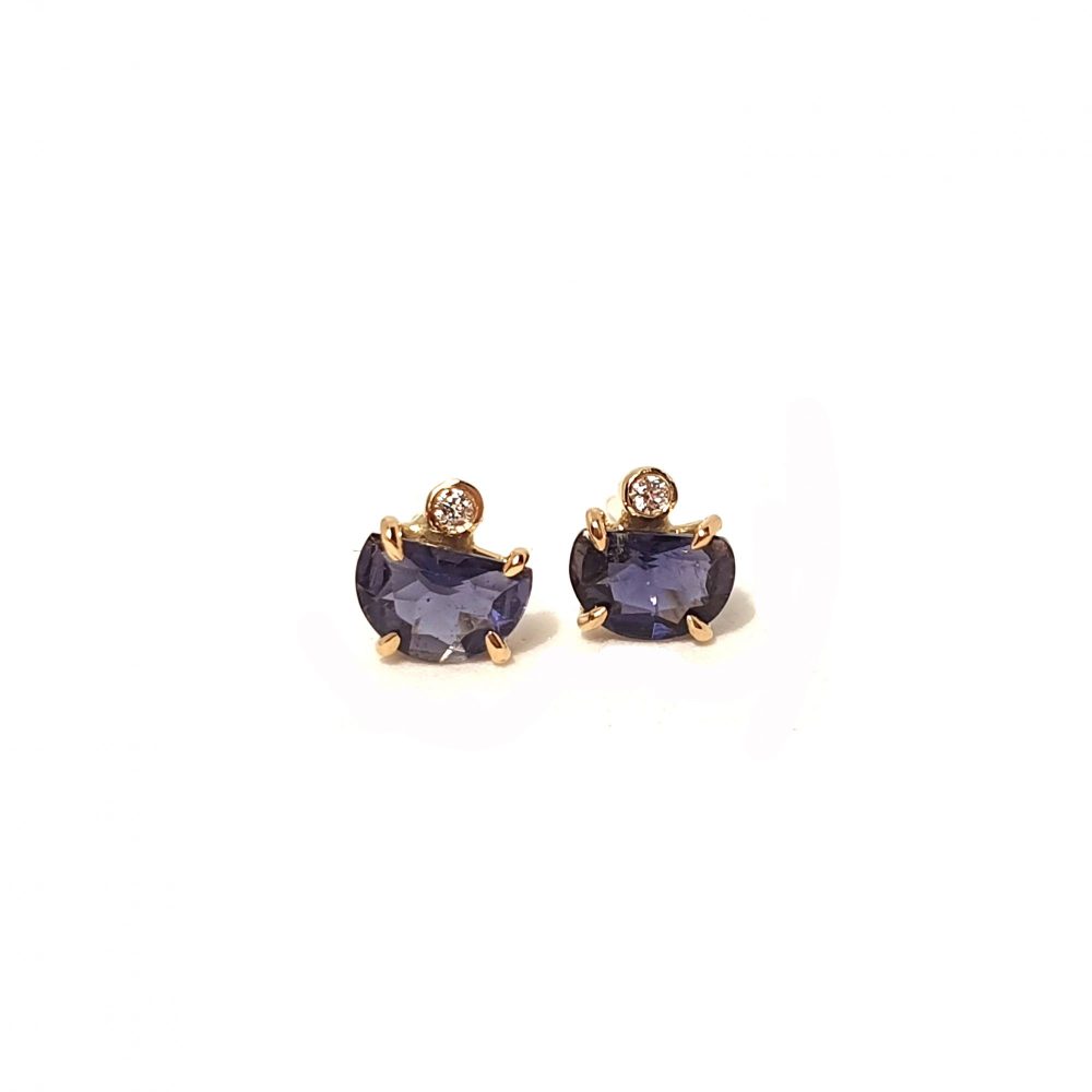 Boucles d'oreilles en or 18cts, iolite et diamant