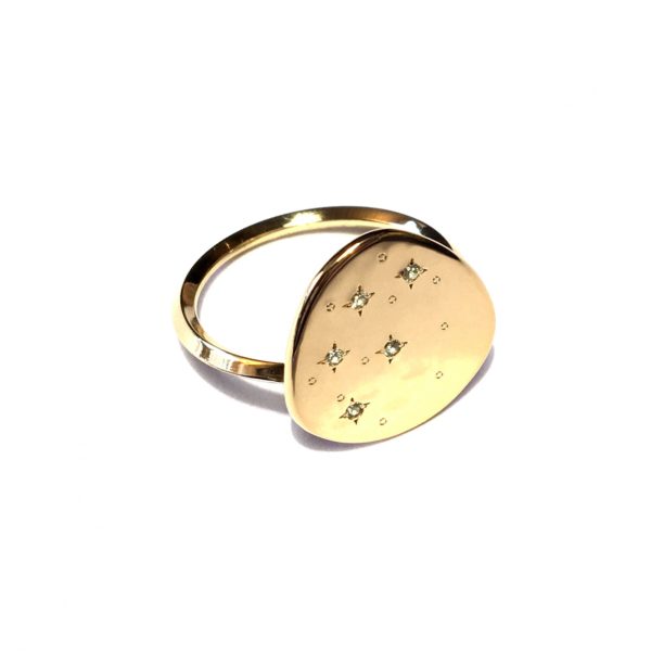 Bague Pluie d'étoiles grand modèle en argent plaqué or et saphirs verts pâles