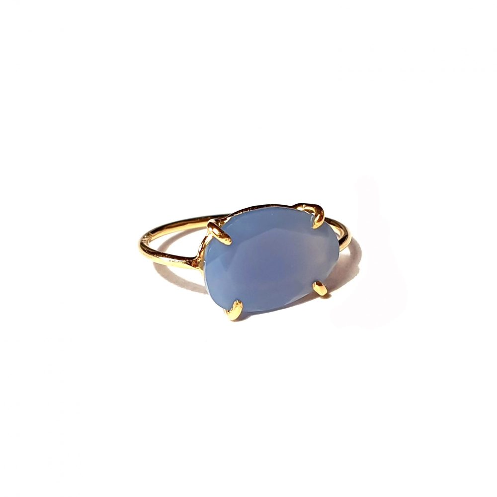 Bague argent plaqué et calcédoine bleue