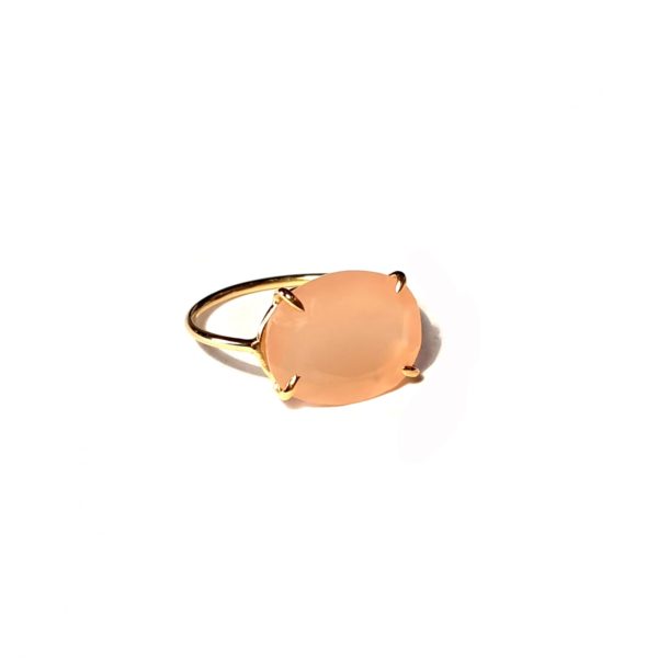 Bague argent plaqué et pierre de lune pêche
