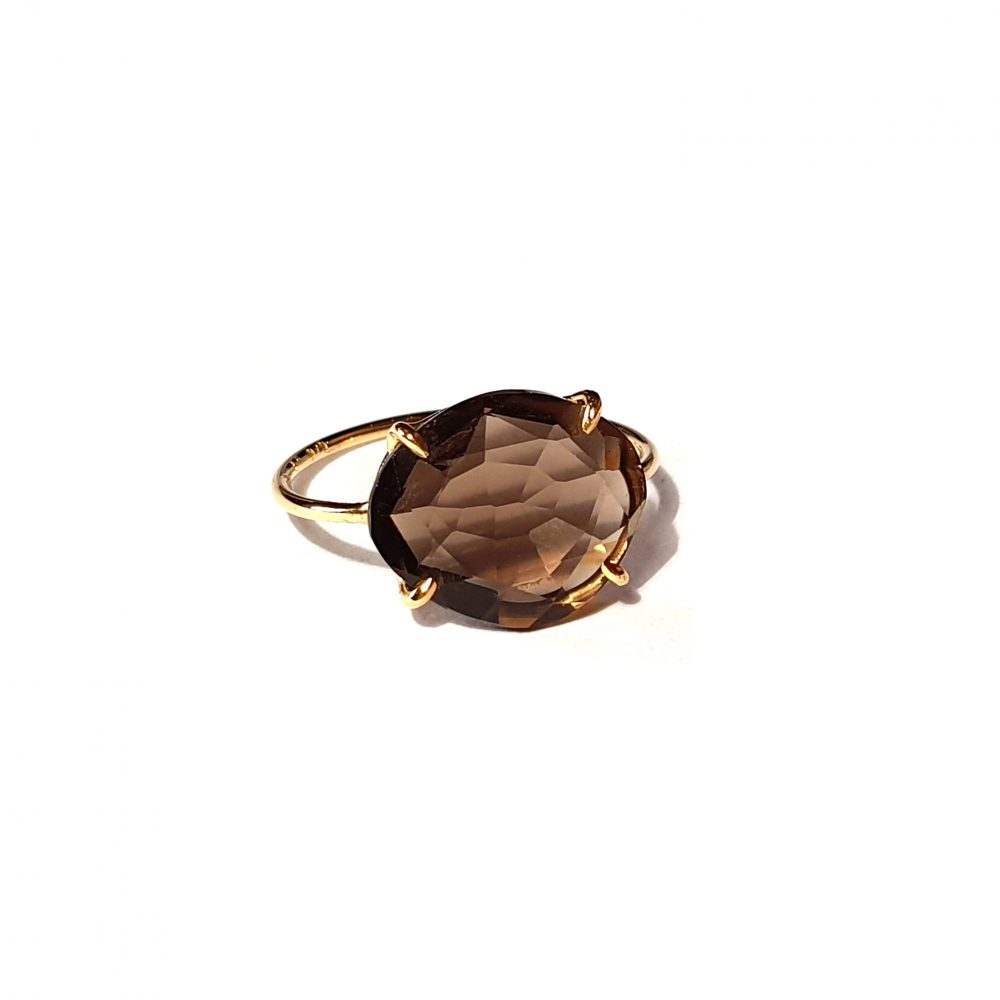 Bague argent plaqué et quartz fumé
