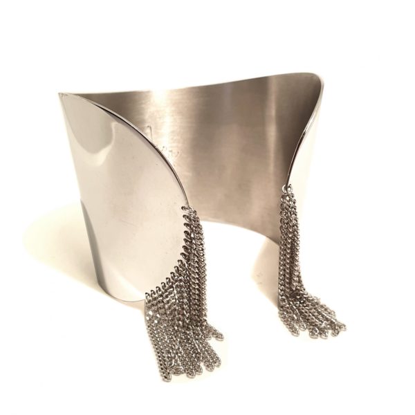 Bracelet manchette en argent massif avec chaînes