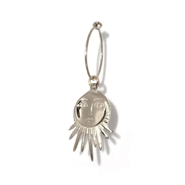Mono boucle d'oreille Soleil gravé argent massif - grand modèle