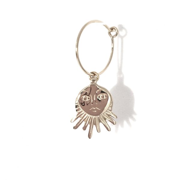 Mono boucle d'oreille Soleil argent massif gravé - petit modèle