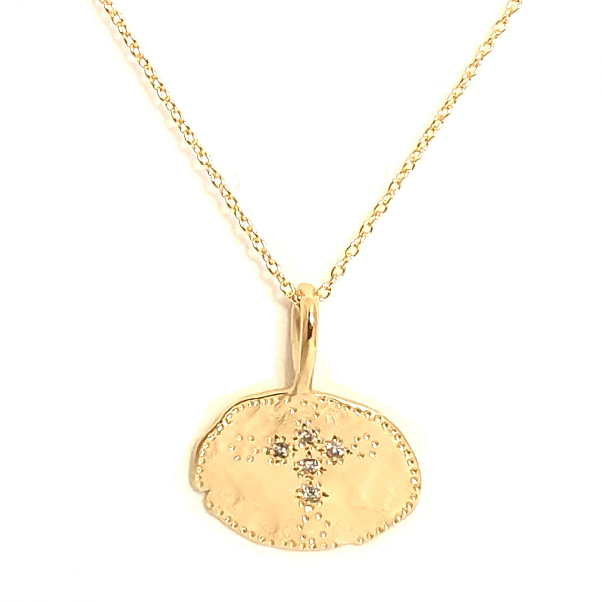 Collier Mystique médaille en argent plaqué or et diamants gris