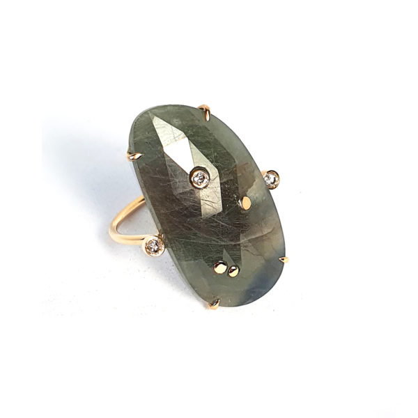 Bague Constellations, or 18cts, saphir vert et diamants
