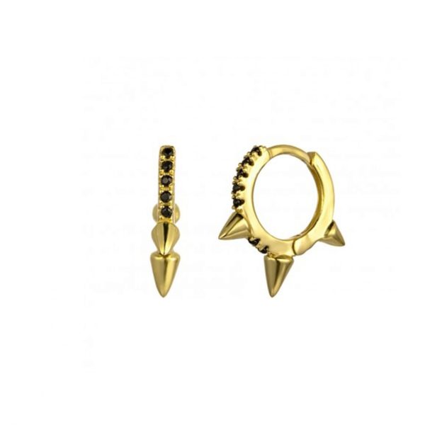 Créoles piques et zircons noirs argent plaqué or