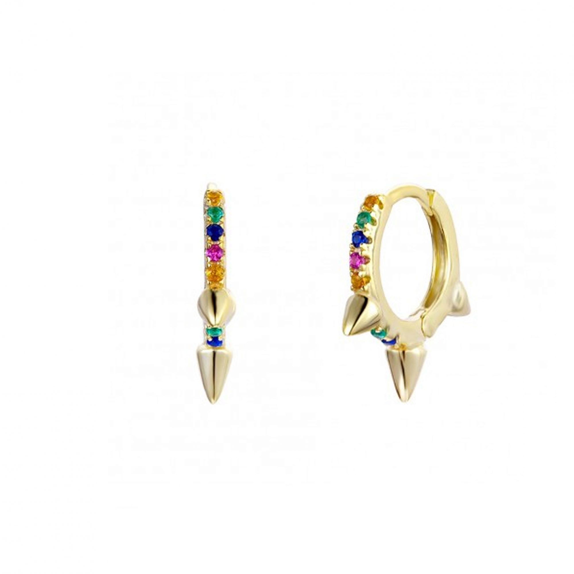 Créoles piques et zircons multicolors argent plaqué or
