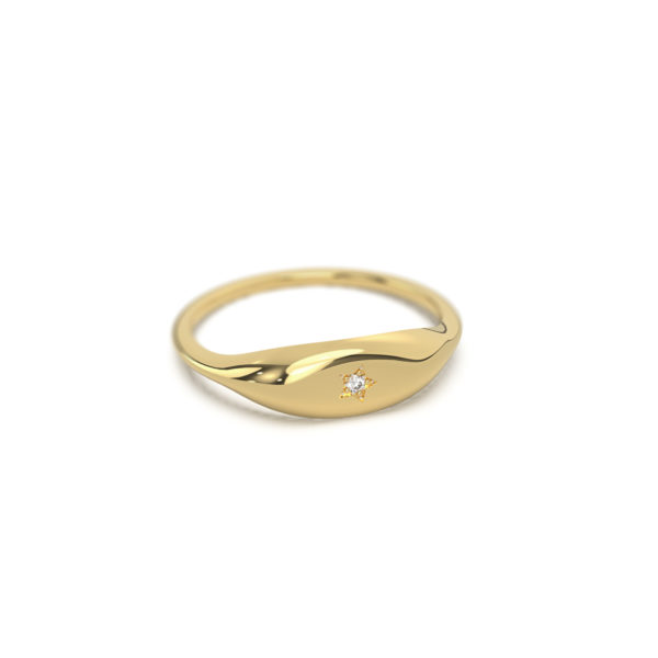 Bague Mystique 1 zircon serti étoile argent doré