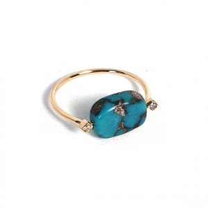 Bague or 18cts turquoise et diamants