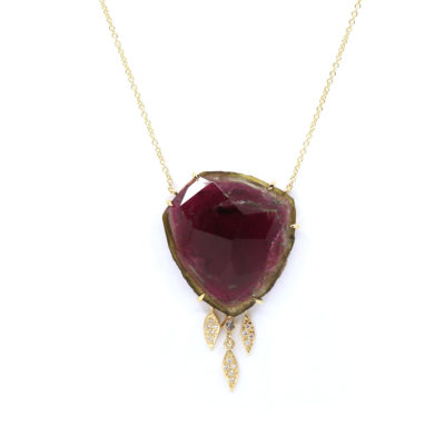 Collier Attrape-rêve tourmaline rose et plumes diamants