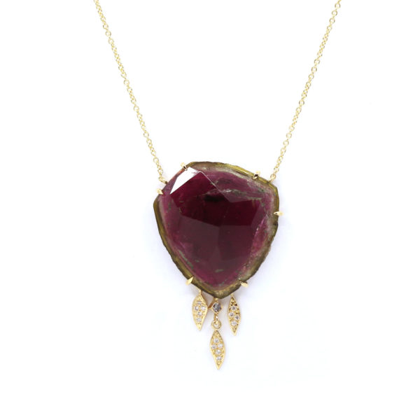 Collier Attrape-rêve tourmaline rose et plumes diamants