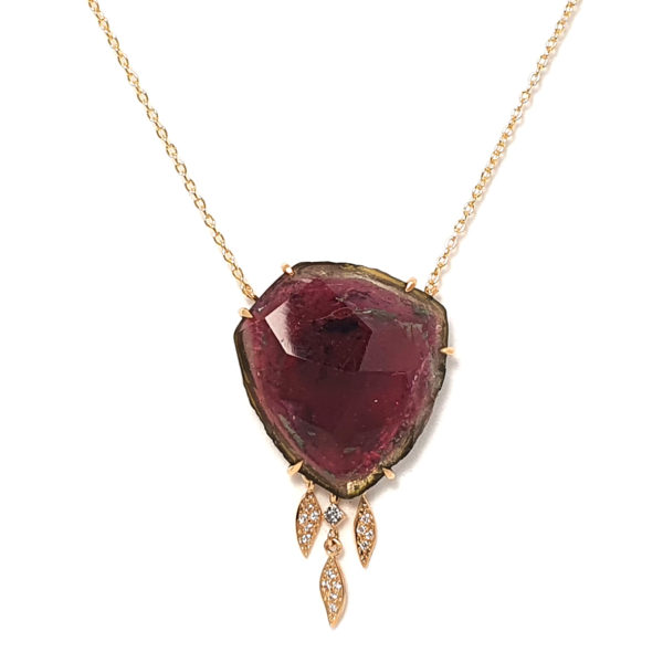 Collier Attrape-rêve tourmaline rose et plumes en diamants
