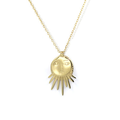 Collier Soleil visage grand modèle or jaune