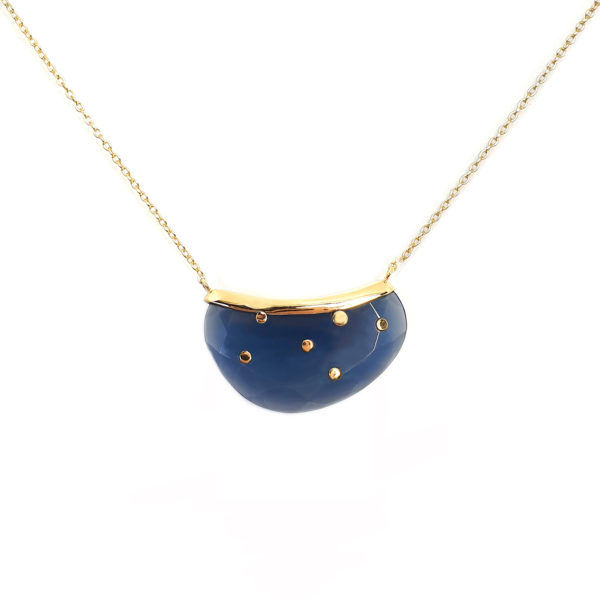 Collier or calcédoine bleue ciel étoilé