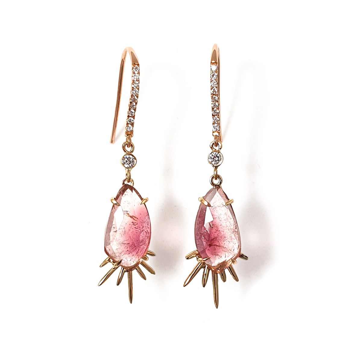 boucles d'oreilles Eveil or jaune, tourmalines et diamants