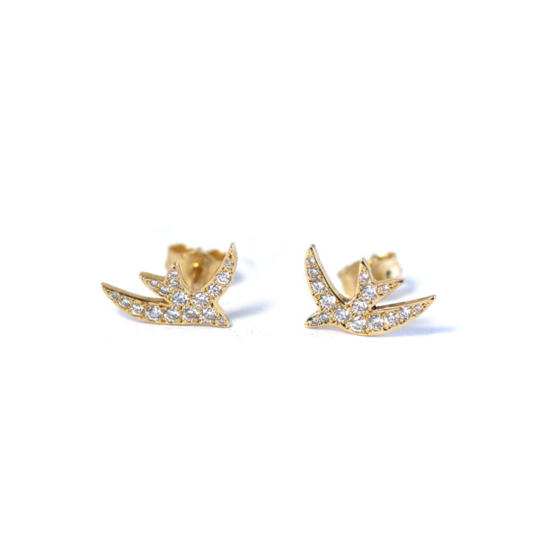 boucles d'oreilles hirondelles or et diamants