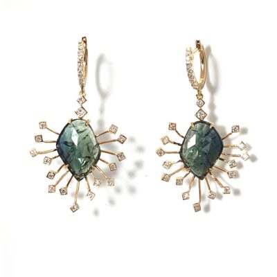 Boucles d'oreilles or 18ct saphirs verts et diamants