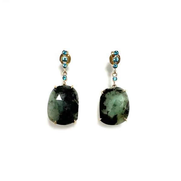 Boucles émeraudes brute et topazes