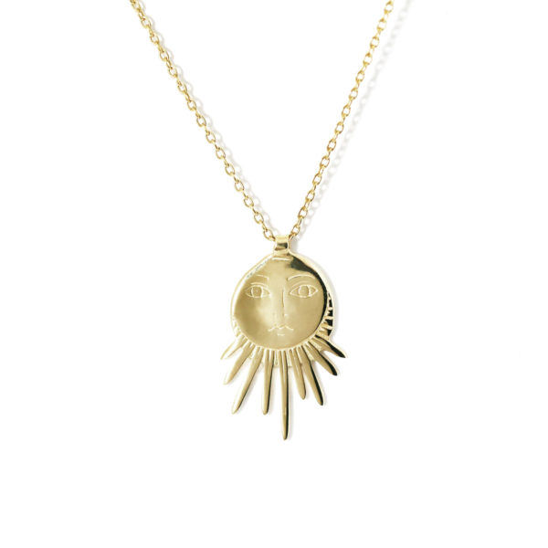 Collier Soleil visage grand modèle vermeil