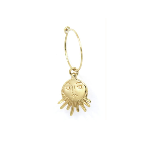 Mono boucle d’oreille Soleil gravé argent plaqué or – petit modèle