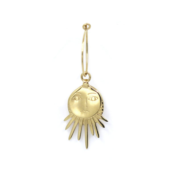 Mono boucle d’oreille Soleil gravé vermeil – grand modèle