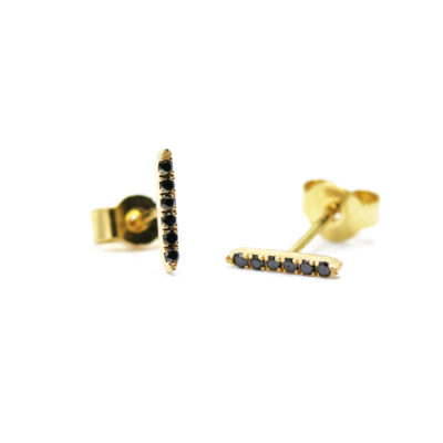 boucles barre or jaune et diamants noirs