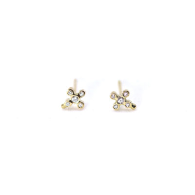 puces oreille croix or diamants