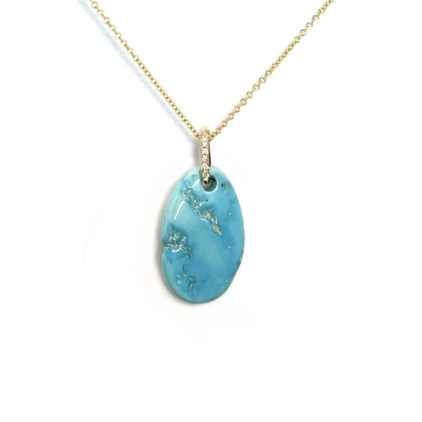 Collier or jaune, turquoise et diamants