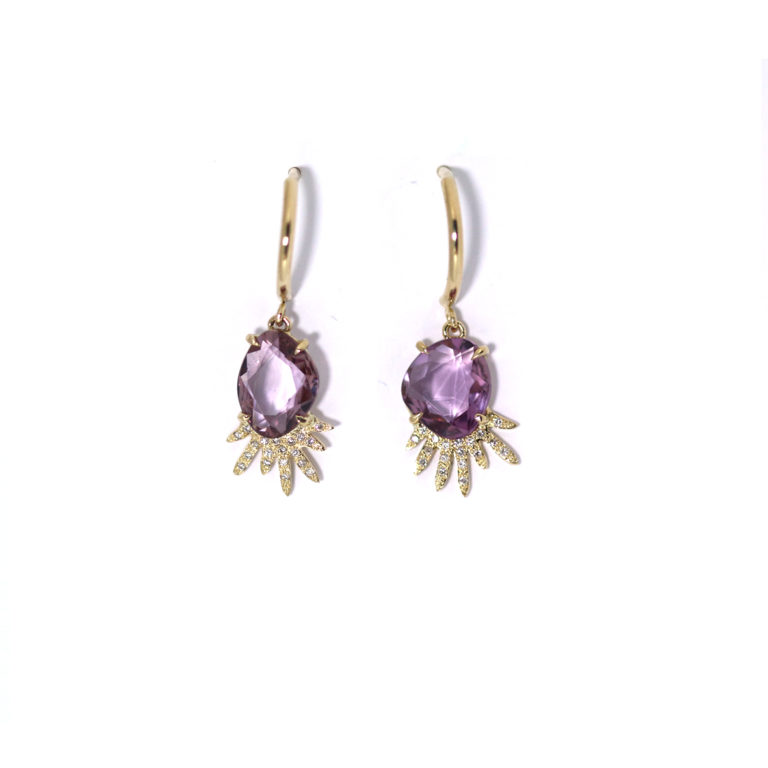 Boucles saphirs roses et diamants or jaune