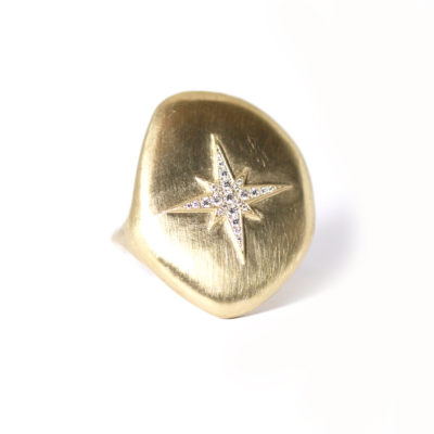 Bague Météorite or jaune et diamants