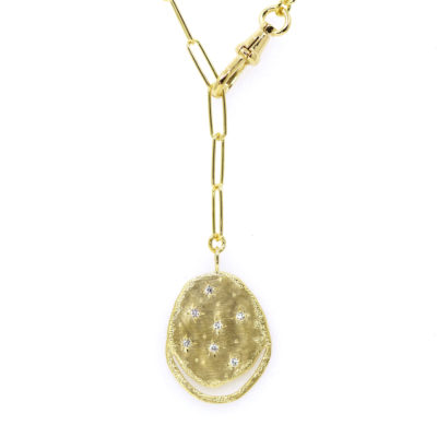 collier Mystique grandes mailles médaille 7 zircons et bord