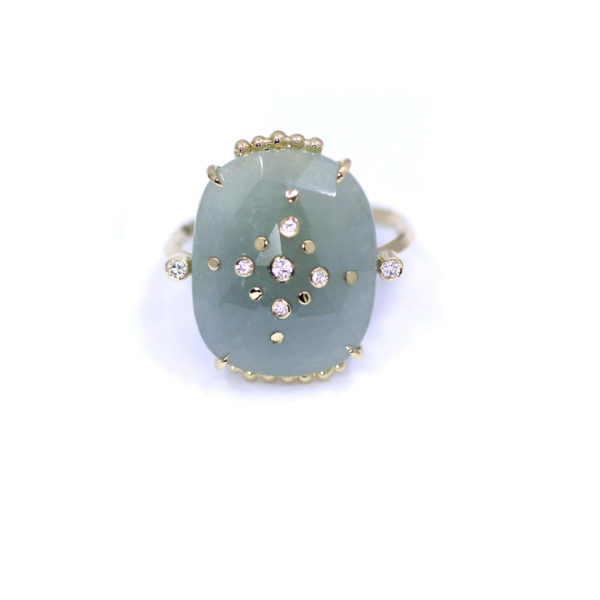 Bague Malvarosa saphir vert pâle percé et diamants