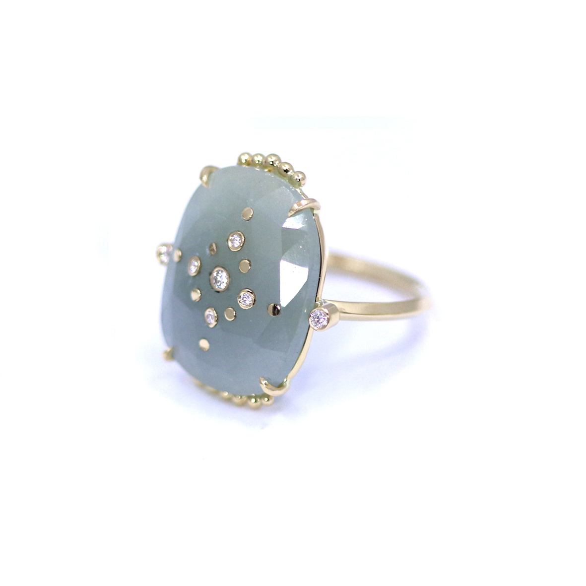 ague Malvarosa saphir vert pâle percé et diamants
