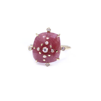 Bague Ortigia saphir rose percé et diamants