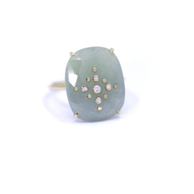Bague Docel saphir vert pâle percé et diamants