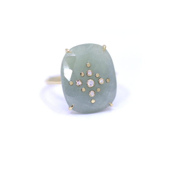 Bague Docel saphir vert pâle percé et diamants