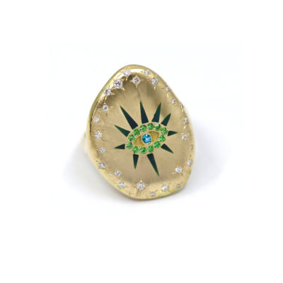 Bague Evil Eye étoilé or jaune et diamants