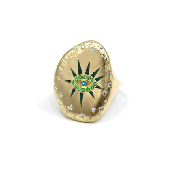 Bague Evil Eye étoilé or jaune et diamants