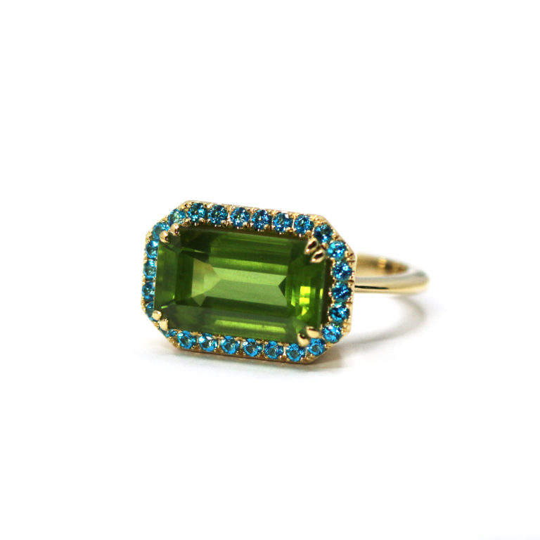 Bague péridot topazes et or jaune