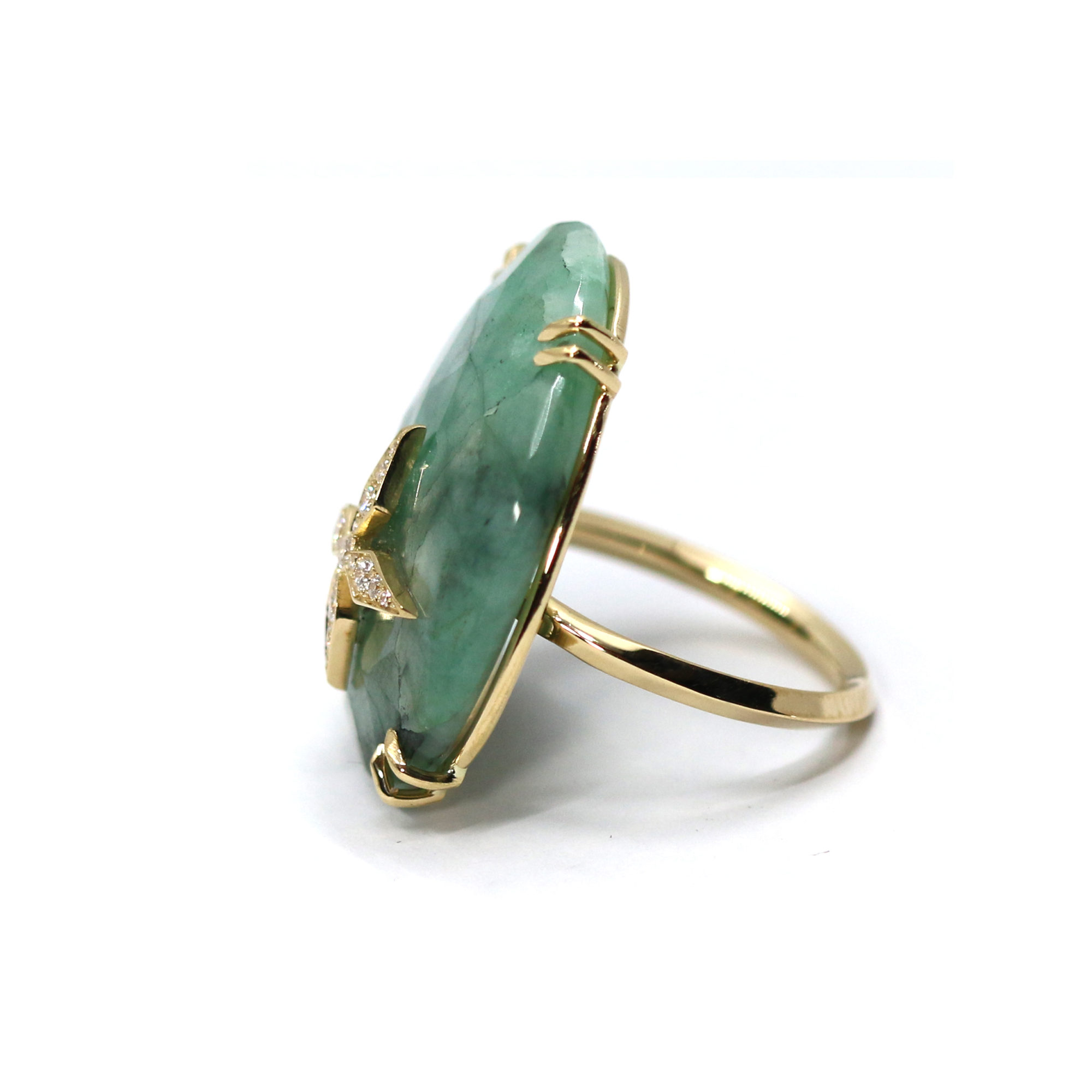Bague grande émeraude et étoile diamants-2